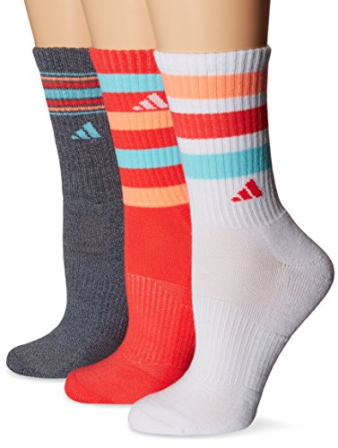 adidas Women's Cushioned Crew Socks (3 Pack), One Size, White/Onix-Lt Onix Marl/Shock Red/Blue Zest/Sun Glow