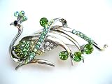 Peridot Green Clear Crystal Rhinestone Phoenix Bird Shiny Silver Tone Pin Brooch