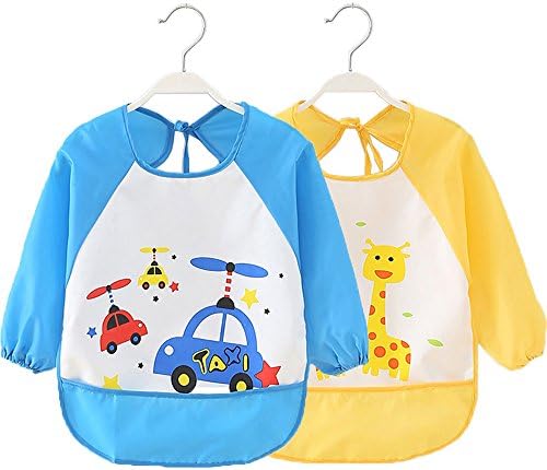 Baby Boys：Cute Cartoon Unisex Infant Baby Waterproof Sleeved Bib, Baby Toddler Smock (6 Months-3 Years)