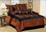 7 Piece Faux Silk Leopard Printing Comforter Set Bedding-in-a-bag, Brown, Queen