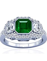 18K White Gold Emerald Cut Emerald Ring With Sidestones (GIA Certificate)