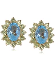 10k Yellow Gold Swiss Blue Topaz and Peridot Oval Stud Earrings