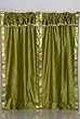 Pair Olive Green sari curtains with attached beaded valance