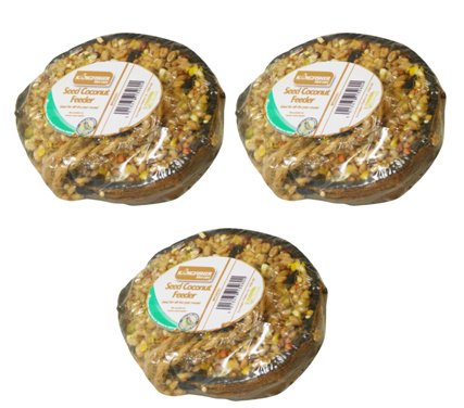 SET OF 3 HALF COCONUT SEED FEEDERS FOR WILD BIRDS. GARDEN PATIO WINTER FOOD