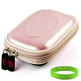 Pink Metallic Shine point and shoot digital skinny camera case with Reinforced Shell & Zipper for all models of your Canon Powershot ELPH 320 HS , 320 HS , 300 HS + Green Vangoddy Bracelet!!!