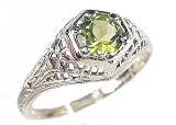 14k White Gold Edwardian Style Filigree Peridot Ring