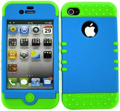 BUMPER CASE FOR IPHONE 4 SOFT LIME GREEN SKIN HARD NEON LIGHT BLUE