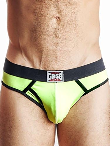 GBGB Mens Alexis Jock Brief Underwear Athletic Supporter Open Back Lime/Black X-Large