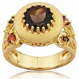 18k Gold Over Sterling Silver Smoky Quartz Art Deco Fashion Ring