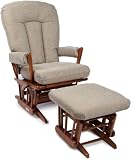 Dutailier Horseshoe Back Design 2 Post Glider Multiposition - Recline and Ottoman Combo - Linway Teal Blue Beige Stripe