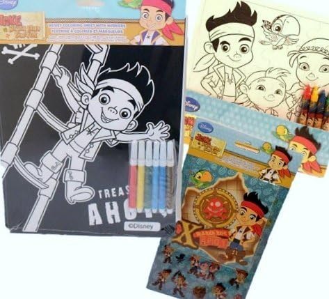 Disney Jake Pirate - Creative Bundle of 3 - Velvet Coloring Poster, Sticker Set and Coloring Puzzle