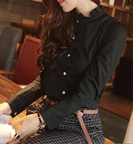 シャツ ブラウス ドレスシャツ 大きい サイズ 有 フリル ネック 長 袖 シンプル トップス ギャザー 上品 黒 (オリジナル・ブレスレットとサシェセット)