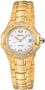 Seiko Coutura Diamond Mother-of-Pearl Gold-Tone Steel Ladies Watch SXD694