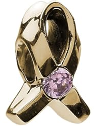Authentic Chamilia 14k YG Pink CZ Breast Cancer Ribbon Charm