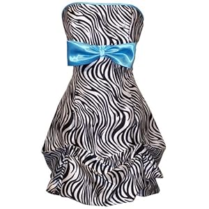 Zebra Strapless Satin Bubble Prom Dress Holiday Coctail Party Gown w/ Color Bow