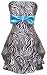 Zebra Strapless Satin Bubble Prom Dress Holiday Coctail Party Gown w/ Color Bow, Size: XS, Color: black/white/turquoise