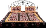 Black Gujarati Bedspread with Hand-Embroidery All-Over - Pure Cotton