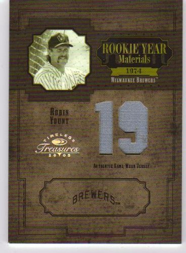 2008 Timeless Treasures Rookie Year Materials Number RYM-12 Robin Yount - Milwaukee Brewers (Piece of Authentic Jersey - Serial #'d to 19 - Baseball Cards)