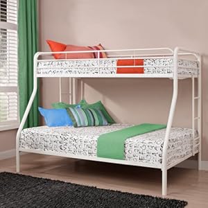 Dorel Home DHP Ambrose Twin over Full Bunk Bed, White, Metal, Twin Over Full