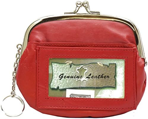 Womens Leather Coin Purse Mini Wallet Metal Frame Id Window Credit Card Case Kiss Lock (red)