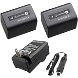 Original Sony NP-FV70 Rechargeable Camcorder Battery Pack - 2060mAh, 8.4V (2Pcs) + Replacement External Battery Charger For Sony HDR-CX300, HDR-CX305, HDR-CX350V, HDR-CX360, HDR-CX520V, HDR-CX550V, HDR-CX560, HDR-CX700 Handycam Camcorder