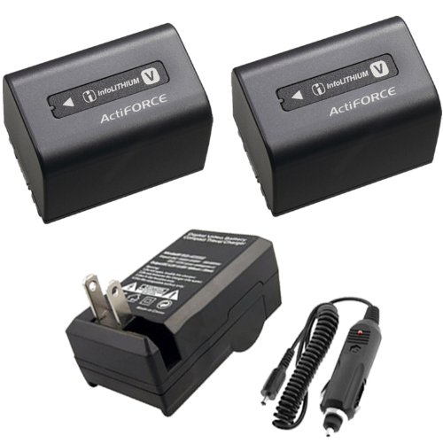 Original Sony NP-FV70 Rechargeable Camcorder Battery Pack - 2060mAh, 8.4V (2Pcs) + Replacement External Battery Charger For Sony HDR-CX300, HDR-CX305, HDR-CX350V, HDR-CX360, HDR-CX520V, HDR-CX550V, HDR-CX560, HDR-CX700 Handycam Camcorder