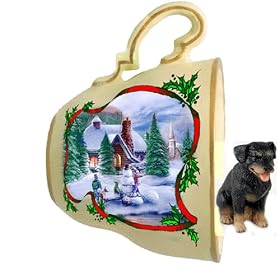 Rottweiler Christmas Ornament Holiday Scene Tea Cup