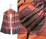 IMAGE OF ULRIKE Oblong Flat Crepe Silk Scarf - Ombred gradations of rose alternate with ombred gradations of mauve accented by black diagonal brush lines.