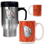 New Jersey Nets NBA Stainless Steel Travel Mug & Gameball Ceramic Mug Set - Primary Logo