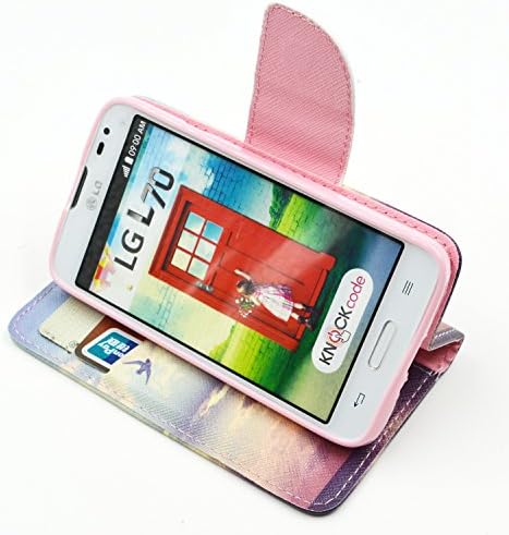 LG L70 Phone Case, LG L70 wallet case for girls - HOHONG LG Optimus L70 Stylish Wallet Case with Strap Magnetic Closure Flip Case for LG L70 with Credit Card Slot - Pattern 23
