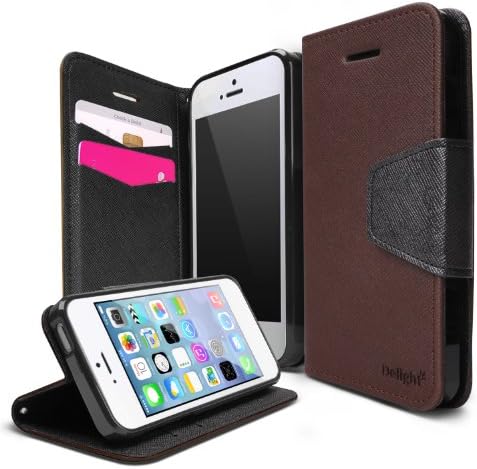 iPhone 5 / 5S Case - Ringke DELIGHT Case [Free HD Film][BROWN] Premium PU Saffiano Leather Standing View Diary Case Flip Cover for Apple iPhone 5S/5 - Eco Package