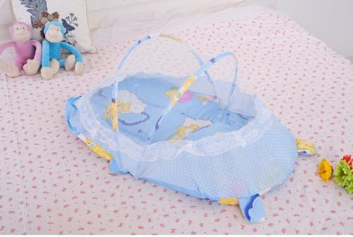 Safety Protect Baby Infant Portable Mosquito Net Cradle Bed + Pillow + Music Bag Big Size (Blue)