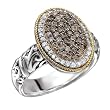 925 Silver, Brown & White Diamond Oval Ring with 18k Gold Accents (0.71ctw)- Sizes 6-8