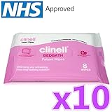 10 x Clinell® Bedbath Bed Bath Patient Wipes (Pack of 8) Moisturising Bathing Wipes Rinse-Free Bathing Solution Cleansing and Refreshing (Total 80 Wipes)