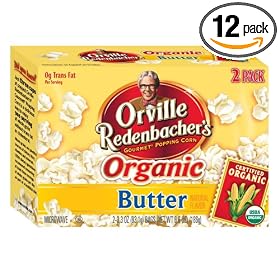 Orville Redenbacher's Gourmet Microwavable Popcorn, Organic Butter, 2-Count Boxes (Pack of 12)