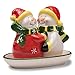 Christmas Salt and Pepper Shaker Set on a Tray Ceramic Holder Holiday Winter Hugging Snowmen Figurine Kitchen Decorations by Gift Boutique