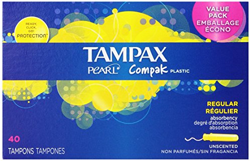 Tampax Pearl Compak Plastic, Regular Absorbency, Unscented Tampons, 40 Count (Pack of 2)