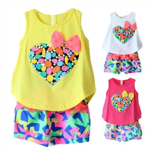 Baby Girls and Girls Kids Love Print Sleeveless T-shirt Flower Shorts