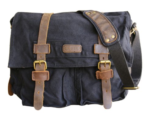 CLELO Men's Trendy "Colonial" Italian Style Messenger Bag with Leather Straps