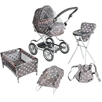 Mamas & Papas Graziella Polka Dot Complete Doll Care Play Set Pram Buggy Crib