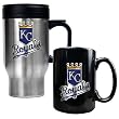 Kansas City Royals MLB Stainless Steel Travel Mug & Black Ceramic Mug Set - Primary Logo by Great American Products