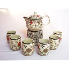 Asiatisches Teeset 037 Teeservice aus Keramik 7tlg. Teekanne mit Tassen, B-Ware mit kleinen Lackfehlern