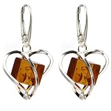Millennium Collection Baltic Honey Amber and Sterling Silver Heart Leverback Earrings Millennium Collection Baltic Honey Amber and Sterling Silver Heart Leverback Earrings