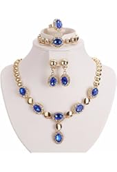 Moochi Gold Plated Zircon Stones Embedded Brass Necklace Earrings Jewelry Set