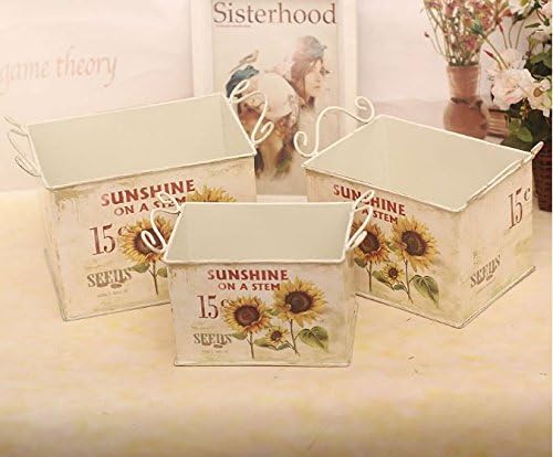 New Arrival Set of 3 Pcs Rural Decorative Metal Sunflower Flowerpot Planter for Home Decor