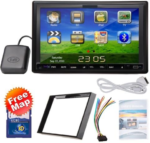 Ouku 2014 New Model 7-Inch Double-2 DIN In Dash Touch screen LCD Monitor with DVD/CD/MP3/MP4/USB/SD/AMFM/RDS/Bluetooth and GPS Navigation SAT NAV Head Deck Tape Recorder Wall Paper exchange HD:800480 LCD Free GPS Antenna+Free Official Kudo GPS Map