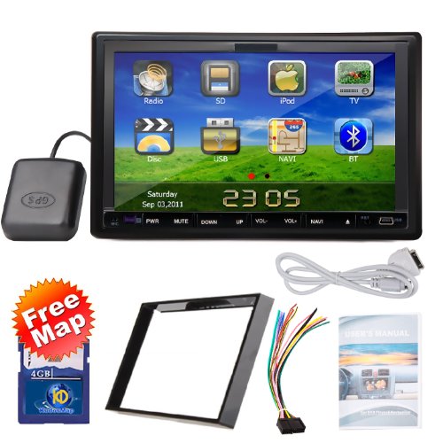 Ouku 2014 New Model 7-Inch Double-2 DIN In Dash Touch screen LCD Monitor with DVD/CD/MP3/MP4/USB/SD/AMFM/RDS/Bluetooth and GPS Navigation SAT NAV Head Deck Tape Recorder Wall Paper exchange HD:800480 LCD Free GPS Antenna+Free Official Kudo GPS Map