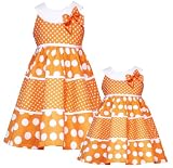 Rare Editions Girls 2T-6X ORANGE WHITE TWIN POLKA DOT BOW NECKLINE Spring Summer Party Dress