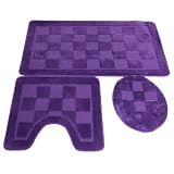 3 Piece Square Design Bath & Pedestal Bathroom Mat Set with Toilet Seat Cover