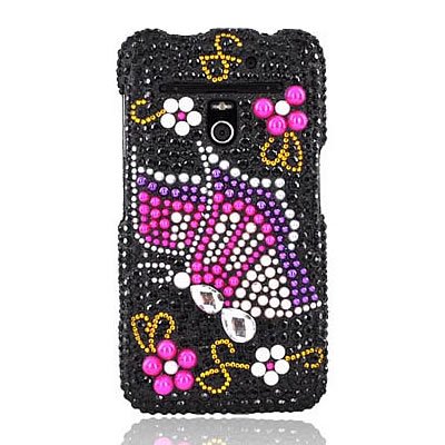 WIRELESS CENTRAL Hard Snap on case With RAINBOW BUTTERFLY Bling Bling Full Diamonds Desing Faceplate Sleeve Cover for LG VS910 REVOLUTION With Removal Case PRY TOOL (VERIZON)[WCC504]